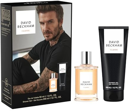 David Beckham Classic Eau de Toilette & Showe Gel Gift Set for Him, Captivating Fresh-Ambery-Woody Aftershave, 50ml & 200ml