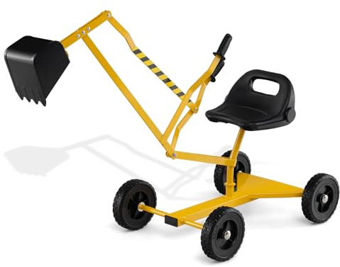 RELAX4LIFE Ruspa Escavatore Giocattolo per Bambini con Sedile Girevole 360°,Braccio Flessibile, 4 Ruote e Schienale Ergonomico, 3 Anni