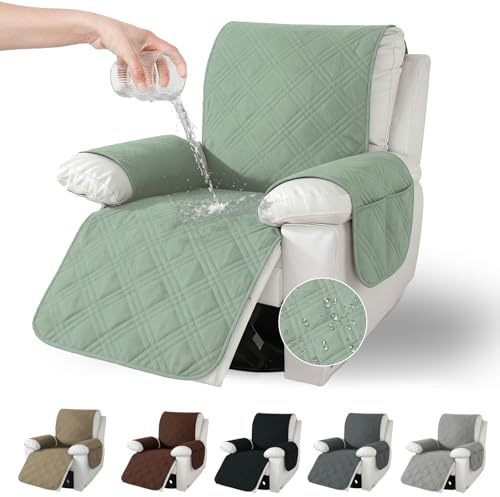 Jinfanshurich Sesselschoner mit Taschen, Rutschfester & Waschbarer Sesselüberwurf für Relaxsessel & Fernsehsessel, Perfekter Schutz vor Tierhaaren, Flecken & Abnutzung (Grün)
