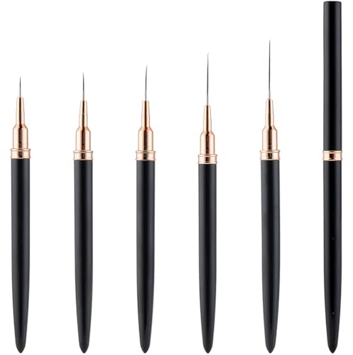 BEAMARKER Bolígrafos Metálicos para Decoración de Uñas, 5 pieza, Pinceles Delineadores Negros, Juego de Pinceles de Gel UV para Pintura, Diseño Artístico, Herramientas de Dibujo para Punteo de Uñas de