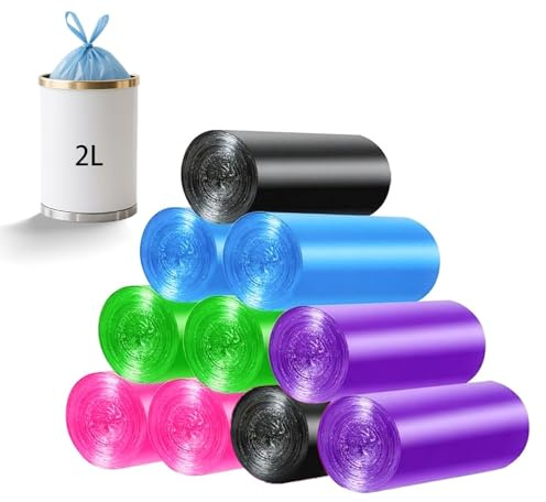 Piccoli sacchetti della spazzatura 2L, 10 rotoli Mini sacchetti della spazzatura Sacchetti della spazzatura piccoli, 200 pezzi 35 * 45 cm per mini cestino da tavolo, bagno Ufficio Auto Officina