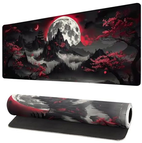 LeKuni Gaming Musmatta 900 x 400 mm, Stor Musmatta XXL Bekväm, Tvättbar, Halkfri Skrivbordsmatta Hållare för Dator, PC & Laptop - Rosa Körsbär (Mörk Natt)