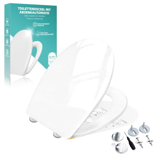 Toilettendeckel mit Absenkautomatik,Urea-Duroplast WC Sitz Quick-Release Funktion zur Einfachen Reinigung – Einfache Montage,bis 250 kg,aus Antibakteriellem Duroplast Klodeckel Urea-Duroplast