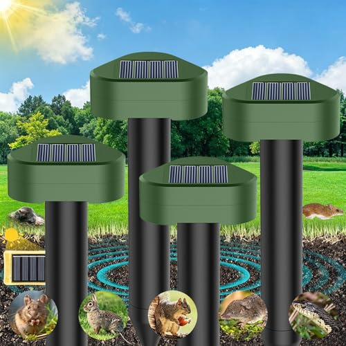 Solar Ultrasónico Ahuyentador de Topos 4 Piezas, Impermeable Repelente para Ratas Ultrasónico Solar Se Utiliza para Repeler Topos, Topillos, Serpientes y Lagartos Protege el Césped y Los Jardines