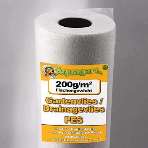 Aquagart 380 m² de fieltro blanco para control de malas hierbas – 200 g PES – La mejor protección contra malas hierbas I fieltro para jardín & control de malas hierbas I lámina permeable al agua I resistente de protección para jardín y estanque de 1,9 m de ancho