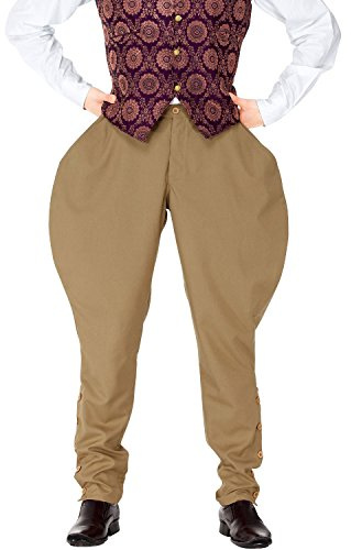 ThePirateDressing Steampunk Gothic Victorian Admiral Bartholomew Jodhpur Pants Costume for Men – Renaissance, Medieval, Pirate, Cosplay, Halloween Outfit - Khaki [C1415] (Medium)