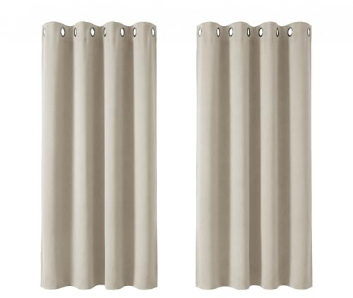 Deconovo Super Soft Eyelet Curtains Thermal Insulatde Room Darkening Curtains for Livingroon 46 x 54 Inch Light Beige 2 Panels