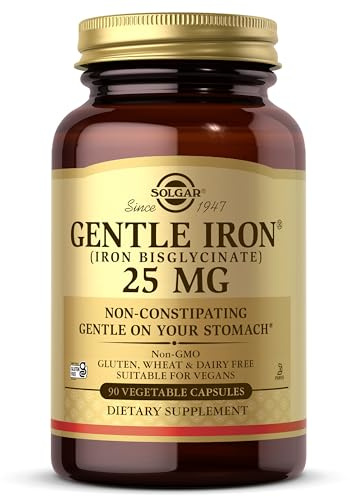 Solgar Gentle Iron 25mg, 90 Vegetable Capsules - Energy, Normal Red Blood Cell Production - Gentle on the Stomach - Non-GMO, Vegan, Gluten Free, Dairy Free, Kosher - 90 Servings