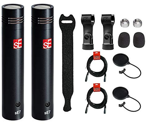 sE Electronics sE7 Small-Diaphragm Condenser Microphone (Matched Stereo Pair) with Touch Fastener Straps (10-Pack), (2) 20' XLR Cable & (2) Pop Filter Bundle