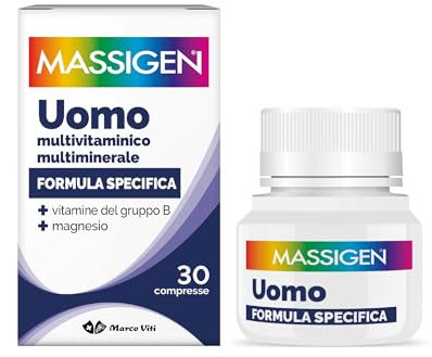 Massigen - Uomo, Formula Specifica, Integratore Multivitaminico e Multiminerale per Vitalità Maschile, Sostiene il Sistema Immunitario, con Magnesio e Zinco, 30 Compresse