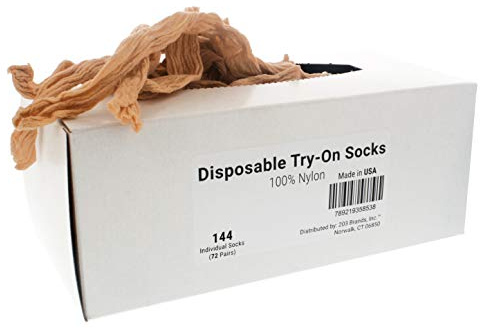 203 Brands Disposable Try On Socks - Beige Tan Footies, 144 Pieces