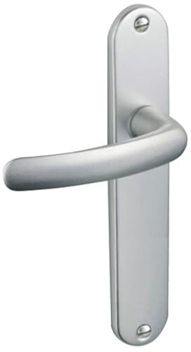 Vachette Set de Poignée de Porte sur Grande Plaque - Version Clé L, Porte de Chambre, Bureau - Entraxe 195 mm - Système de Pose Facile - Aluminium Résistant - Finition Argent - Garantie 2 Ans