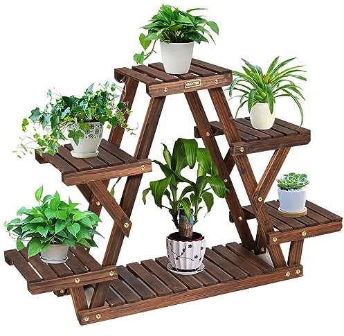 COSTWAY Porta Piante da Interno ed Esterno a 6 Livelli, Scaffale per Piante e Fiori a Scala in Legno, Porta Vasi da Balcone, Giardino e Salotto, 99 x 25 x 64,5 cm