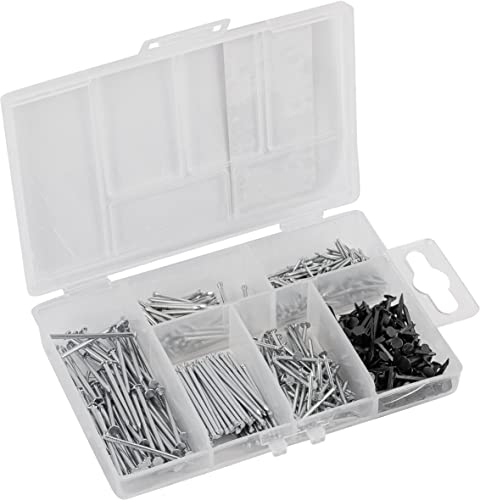 Connex DP8500117 - Surtido de clavos (650 piezas, con alambres y peines, en práctica caja de plástico, adecuado para el hogar, taller y demás, juego de uñas, caja surtida, DP8500117)