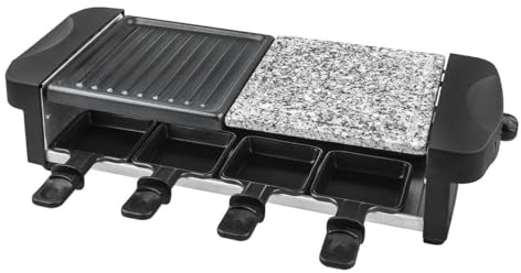 RACLETTE GRILL Y PIEDRA KUKEN RECTANGULAR 1200W PLANCHA ANTIADHERENTE CON 8 SARTENES COLOR NEGRO