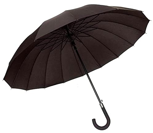 AC - Paraguas Grande para Caballero - Fabricación 100% Poliéster - 16 Varillas - 91 cm de Longitud - Evita los días lluviosos con Elegancia - Color Negro