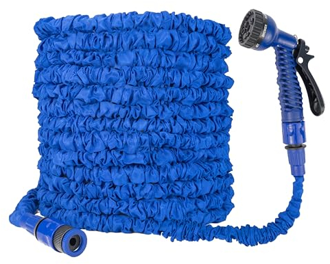 Expandable Garden Hose Pipe,Weather Resistant Durable Hose, Premium Expandable Garden Hose - Flexible and Lightweight with 7 Function Spray Nozzle - Anti Leak, Kink Free, HIGH Pressure (100FT, Blue)