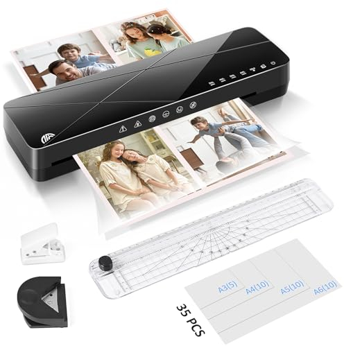 Euakee Laminiergerät A3 für A3/A4/A5/A6, Heiß und Kalt Laminiergerät mit 35 Laminierfolien, A3 Laminiergerät mit Papierschneider und Eckenabrunder für den Heimgebrauch Büro Schule Fotos, Dokumenten