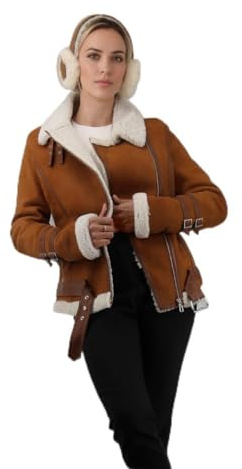 Hollert Lammfelljacke Melli Beese Cognac Winterjacke Felljacke Fliegerjacke Größe L
