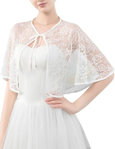 Heersan Women's Bolero Shrug Summer Lace Cardigans UK Ladies Short Sleeve Open Front Sheer Shawl Tops Thin Cropped Cardigan Jackets Evening Wedding White