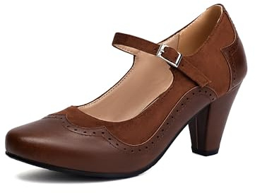 elerhythm Mary Jane - Zapatos de tacón para mujer de los años 20, estilo clásico y retro, con estampado Gatsby Oxford, pinup de los años 50, estilo vintage, punta redonda cerrada, con correa al