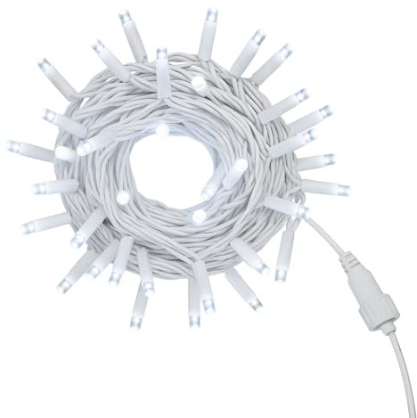 IXTRIMA Catena Luminosa LED, catenaria 10 Metri da esterno, 100 Luci, IP65 Impermeabile e Prolungabile con Effetto Flash, per Natale, Negozi, Balcone (Luce bianca- flash, Cavo bianco)