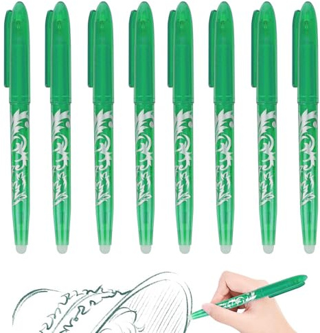 XCRPRT Lot de 8 stylos à bille effaçables à encre gel effaçable Vert 0,5 mm Stylo à bille à encre gel pour fournitures scolaires Fournitures de bureau Étudiants