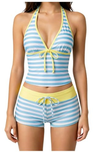 Maillot Bain Femme 2 Pieces Tankini avec Imprimé à Pois Rétro Y2K Tankini Bas Maillots Ventre Plat Haut Femme Maillot Bain élégant rembourré vêtements Plage Loisirs Short Débardeur Bikini Beachwear