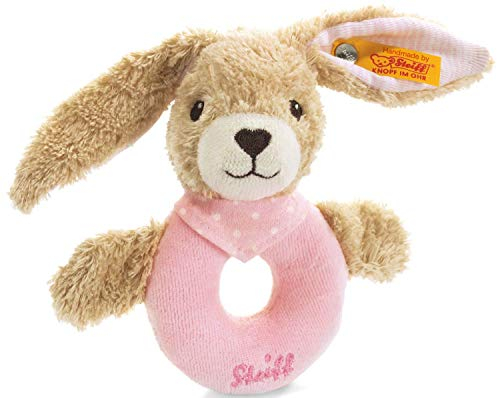 Steiff Hoppel Hase Greifling mit Rassel, Süßes Stofftier, Jungen, Mädchen & Babys ab 0 Monaten, Greifring, Kuschelfreund 12 cm klein, 237591, Rosa