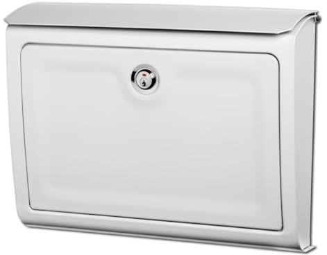 Architectural Mailboxes Whitman™ Locking, Wall-Mounted Mailbox for Outside, Metal Galvanized Steel Medium Mail Box with Lock and Key Drop Box, White