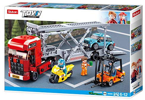 Sluban Klemmbausteine SL95750, Autotransporter (542 Teile) [M38-B0880], Spielset, Klemmbausteine, City, mit Spielfigur, Stadtleben, bunt