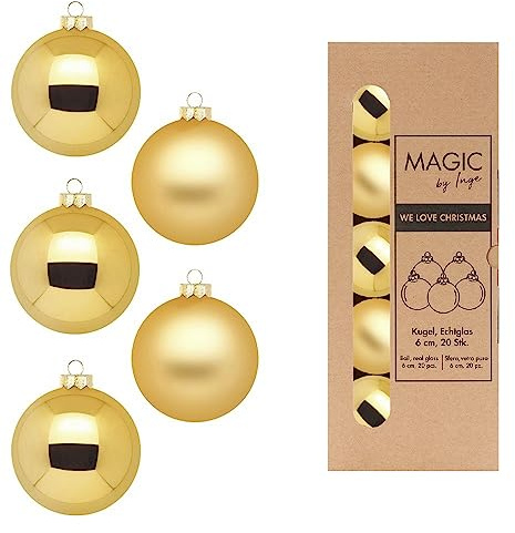 Weihnachtskugeln Glas 6cm x 20 Stück in Kartonbox Christbaumkugeln Set Inkagold