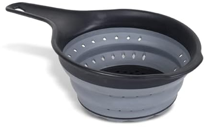 SECEN London - Collapsible Silicone Colander with Handle Food Strainer Basket, Space-Saving Kitchen Strainers, BPA Free ＆ Dishwasher Safe, for Pasta, Vegetables, Fruits (Black&Grey)