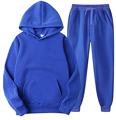 QWUVEDS Men and Women Sports Sets Autumn and Winter Leisure Plain Hoodie Trousers with Tassels Sports Suit Tracksuit Jacket Men, blue, S