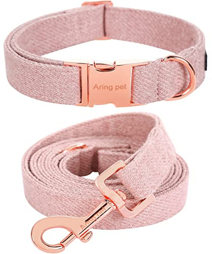 ARING PET Hundehalsband und Leine, Baumwolle Rosa Hundehalsband Set, Adorable Hochzeit Mädchen Hundehalsbänder Geschenke mit Metallschnalle für kleine mittlere große Hunde