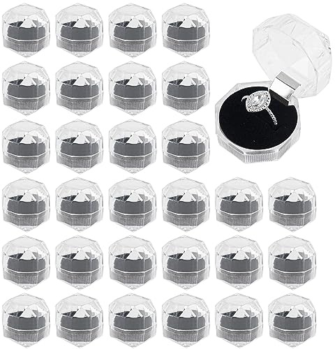Framendino, 40 Pack Plastic Ring Boxes Storage Display Organizer Case with Foam Insert for Wedding