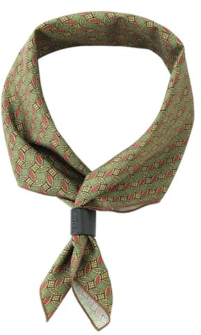 WANYING Foulard Carré pour Homme avec Boucle en Cuir Multifonction Bandanas Foulard Nicki Écharpe traditionnelle Vintage Rétro 60 x 60 cm - Motif géométrique vert marron