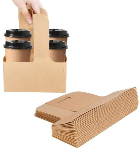 Kaderron 100 Pack Kraft Drink Carrier with Handles - 2 Cups or 4 Cups Assemblable Disposable Paperboard Drink Holders Great for All Your Drink and Food Delivery(2 Cup-100 Pack)