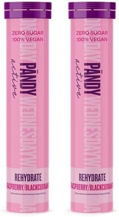 PÄNDY Active Rehydrate Tablets Raspberry & Blackcurrant - Zero Sugar, Vegan, Hydration, Electrolyte and Recovery Effervescent Tablets, 1x20 Tablets, One Size (Pack of 2)