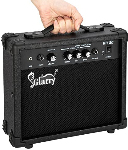 GLARRY Electric Bass Guitar Amplifier, Portable Vox Headphone Amp With MP3 Input, 20W Practice Amp with Volume, Treble, Bass and Middle Controls
