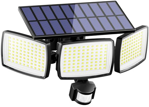 Solarlampen für Außen mit Bewegungsmelder, 240 LED Solar Strahler Aussen, IP65 Wasserdicht Solarleuchten 270° Beleuchtungswinkel Solar Lampe Outdoor für Garage, Garten, Hof, Stufen, Haustüren