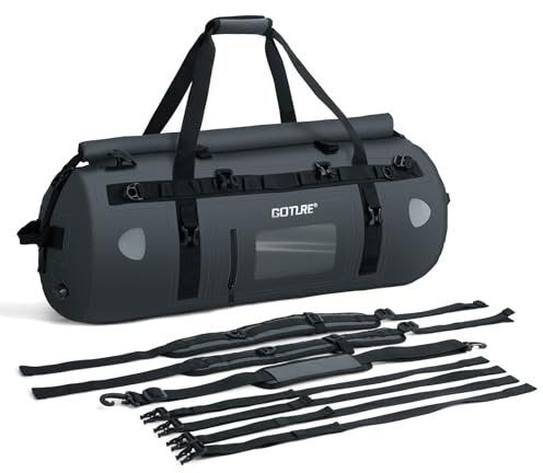 Goture Motorrad-Trockentasche – 45 l wasserdichte Reise- und Gepäck-Hecktasche, Satteltasche mit transparenter Tasche, Rolltop-Verschluss, Schultergurten, Reflektorstreifen und Netztasche