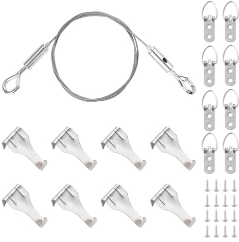 UFURMATE Kit de suspension pour photos grand format, crochet de suspension avec double crochet réglable en acier inoxydable pour cadre photo artistique, miroir, panier (1M)