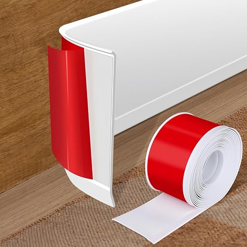 Self-Adhesive Skirting Board,Flexible,No Drilling,Peel and StickBaseboard Molding Trim,Easy Assembly DIY Renovation for Wall Kitchen Worktops,Bathroom,Living Room (White, 5m)