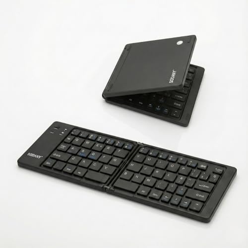 SODANY Teclado Inalámbrico Bluetooth Plegable con Ñ Español para iPad Tablet Android Windows Ultra Delgado Recargable Tipo C