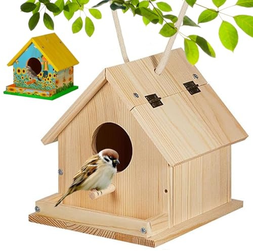 Kit de nichoir à Oiseaux en Bois à Peindre et Construire, Kits de nichoirs Faire soi-même avec Brosse, Tournevis, vis Montage et 6 Couleurs Douleur