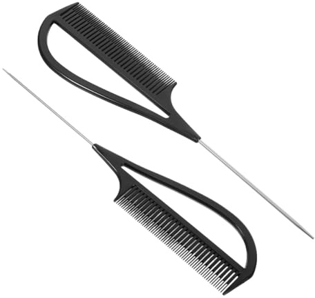 BESTYASH Peine para Teñir Cabello 2 Piezas Negro con Punta de Acero para Separar y Trenzar, Peine de Peluquería Profesional para Mechas y Peinado, Herramienta Ligera para Uso Diario
