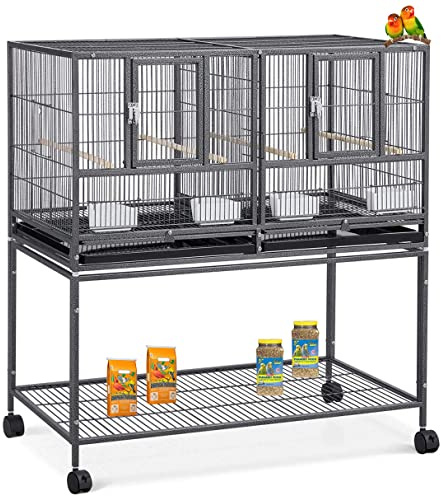 42 Stackable Center Divided Breeder Breeding Bird Flight Double Rolling Cage for Aviaries Canaries Cockatiels Lovebirds Finches Budgies Small Parrots