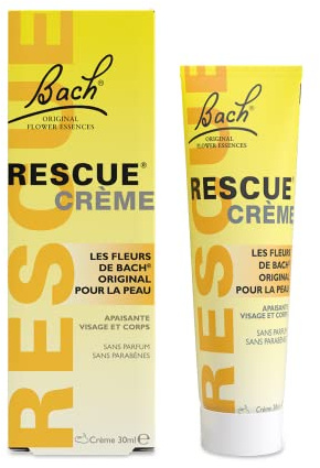 RESCUE - Crème Apaisante - Crème hydratante aux Fleurs de Bach Original - Pour le bien-être et l'équilibre émotionnel - Massage relaxant - Application sur les points de relaxation - Sans parfum - 30ml