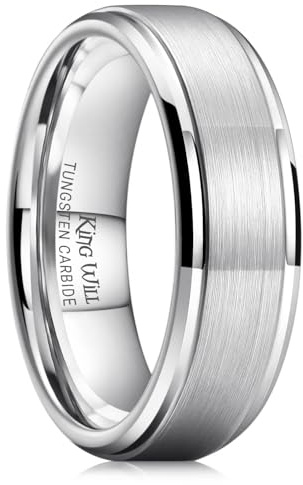 King Will 7mm Tungsten Ring for Men Silver Tungsten Wedding Band Matte Brushed Finish Comfort Fit Size 10